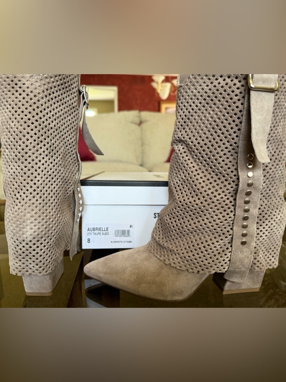 Steve Madden AUBRIELLE Taupe Suede Leather Cuffed Boot -Made in Italy- Size EU38 - Picture 9 of 17